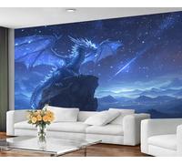 GIVLWF Dragon Wallpaper for Bedroom - Blue Mythical Living Room Wallpaper - Starry Night Sky Mural Wall Paper Non Self Adhesive Fantasy Dragon Wall Murals & Home Decor