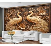 GIVLWF Embossed Peacock Wallpaper, Peacock Feather Peel and Stick Wallpaper for Bedroom, Elegant Animal Wall Paper for Living Room, Retro Bird Wall Mural, Mysterious Large Mural & Room Decor