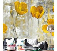 GIVLWF European Style Retro Abstract Tulip Wallpaper Photo, Yellow Gray Flower Decoration Murals, Murals Wall Art Print for Office Study Room Home Decoration 200 x 140 cm