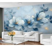 GIVLWF Floral Marble Wallpaper, Blue Flowers Self Adhesive Wallpaper for Living Room, Retro Stone Texture Wall Paper for Bedroom, European Wall Mural, Florals Large Mural & Room Decor