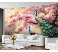 GIVLWF Floral Peacock Wallpaper, Peacock Feather Peel and Stick Wallpaper for Bedroom, Beautiful Animal Wall Paper for Living Room, Watercolor Bird Wall Mural, Exotic Large Mural & Room Decor