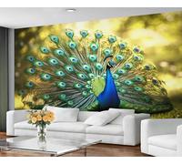GIVLWF Forest Peacock Wallpaper, Peacock Feather Self Adhesive Wallpaper for Living Room, Gorgeous Animal Wall Paper for Bedroom, Vintage Bird Wall Mural, Mysterious Large Mural & Room Decor