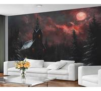 GIVLWF Gothic Wallpaper for Living Room, Forest Castle Bedroom Wallpaper, Red Moon Landscape Murals for Walls, Non Self Adhesive Wall Paper & Home Decor