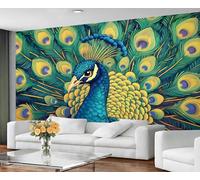 GIVLWF Green Peacock Wallpaper, Peacock Feather Self Adhesive Wallpaper for Living Room, Elegant Animal Wall Paper for Bedroom, Retro Bird Wall Mural, Oriental Large Mural & Room Decor