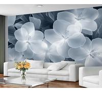 GIVLWF Grey Blue Floral Wallpaper Murals, Bloom Flowers Bedroom Wallpaper, X Ray Flower Wall Paper for Living Room, Not Self Adhesive Wall Paper, Abstract Florals Large Mural & Room Decor 300x230 cm