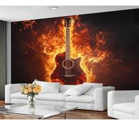 GIVLWF Guitar Wallpaper Electric Guitar Mural Wallpaper Burning Art Bedroom Wall Paper for Living Room Non Self Adhesive Wall Murals & Home Decor