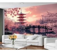 GIVLWF Japanese Wallpaper, Pink Landscape Self Adhesive Wallpaper for Living Room, Cherry Blossom Wall Paper for Bedroom, Floral Wall Mural, Japan Decor Large Mural & Room Decor
