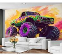 GIVLWF Monster Truck Wallpaper Mural - Truck Boy Wall Mural & Home Decor, Bedroom Wallpaper, Wall Paper for Living Room, Not Self Adhesive, Colorful Graffiti
