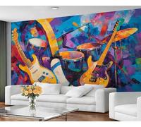 GIVLWF Music Wallpaper for Bedroom Graffiti Guitar Living Room Wallpaper Hip Hop Pop Mural Wall Paper Non Self Adhesive Wall Murals & Home Decor