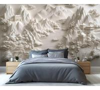 GIVLWF Nature Wallpaper, 3D Relief Landscape Self Adhesive Wallpaper for Living Room, Abstract White Wall Paper for Bedroom, Luxury Wall Mural, Minimalism Large Mural & Room Decor