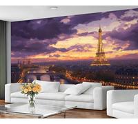 GIVLWF Paris Bedroom Wallpaper - Eiffel Tower Wallpaper & Home Decor - Sunset Cityscape Wall Murals for Living Room Non Self Adhesive Romantic French Wall Paper & Mural