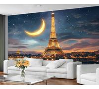 GIVLWF Paris Living Room Wallpaper Eiffel Tower Mural & Wall Decor City Night View Wallpaper for Bedroom Non Self Adhesive Wall Paper & Mural