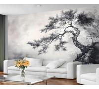 GIVLWF Pine Tree Wallpaper Mural, Traditional Ink Bedroom Wallpaper, Misty Mountain Wall Paper for Living Room, Non-Self-Adhesive Zen Inspired Murals for Walls