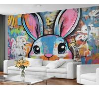 GIVLWF Rabbit Wallpaper Mural & Wall Decor, Street Graffiti Bedroom Wallpaper, Cartoon Rabbit Wall Paper for Living Room, Non-Self-Adhesive, Murals for Walls