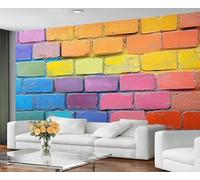 GIVLWF Rainbow Wallpaper, Colorful Painted Wallpaper for Living Room, Graffiti Brick Wall Wall Mural & Bedroom Decor, Non Self Adhesive Street Style Wall Paper