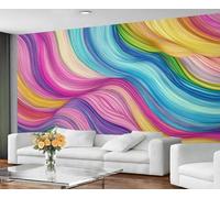 GIVLWF Rainbow Wallpaper Mural, Wavy Stripes Bedroom Wallpaper, Colorful Abstract Wall Paper for Living Room, Non Self Adhesive, Wall Murals & Home Decor