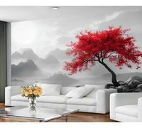GIVLWF Self Adhesive Wallpaper - Abstract Tree Wallpaper for Living Room, Red Tree Bedroom Wall Paper, Asian Landscape Wall Mural & Home Decor, Peel and Stick