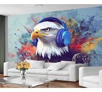 GIVLWF Self Adhesive Wallpaper - Bald Eagle Wallpaper for Living Room, Graffiti Music Bedroom Wall Paper, Headphone Animals Wall Mural & Home Decor, Peel and Stick