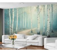 GIVLWF Self Adhesive Wallpaper - Birch Forest Wallpaper for Living Room, Misty Forest Bedroom Wall Paper, Nature Plant Wall Mural & Home Decor, Peel and Stick