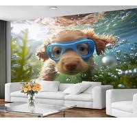 GIVLWF Self Adhesive Wallpaper - Dog Pattern Wallpaper for Living Room, Swimming Dogs Bedroom Wall Paper, Underwater Puppy Wall Mural & Home Decor, Peel and Stick