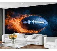 GIVLWF Self Adhesive Wallpaper - Sports Wallpaper for Living Room, Flame American Football Bedroom Wall Paper, Rugby Sports Wall Mural & Home Decor, Peel and Stick