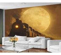 GIVLWF Self Adhesive Wallpaper - Vintage Train Wallpaper for Living Room, Steam Train Bedroom Wall Paper, Full Moon Landscape Wall Mural & Home Decor, Peel and Stick