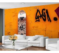 GIVLWF Skateboard Wallpaper - Vintage Deck Mural Wallpaper - Graffiti Orange Bedroom Wall Paper for Living Room Non Self Adhesive Urban Street Wall Murals & Home Decor
