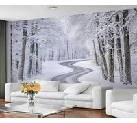 GIVLWF Snowy Road Large Mural & Room Decor, Curved Winter Path Bedroom Wallpaper, Tree Lined Forest Wall Paper for Living Room, Non-Self-Adhesive Serene Nature Murals for Walls