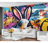 GIVLWF Street Art Graffiti Wallpaper, Rabbit Graffiti Self Adhesive Wallpaper for Living Room, Hippie Wall Murals for Bedroom, Abstract Large Mural & Boys Room Decor, Painting Wall Paper