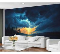 GIVLWF Thunderstorm Sky Wallpaper & Home Decor, Lightning Wallpaper for Living Room, Blue and Orange Cloud Bedroom Wall Paper, Non-Self-Adhesive Weather Murals for Walls