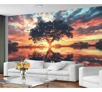 GIVLWF Tree of Life Bedroom Wallpaper, Fantasy Tree Wallpaper & Home Decor, Sunset Landscape Wall Murals for Living Room, Non Self Adhesive, Wall Paper & Mural