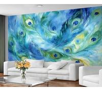 GIVLWF Turquoise Peacock Wallpaper, Peacock Feather Self Adhesive Wallpaper for Living Room, Elegant Animal Wall Paper for Bedroom, Retro Bird Wall Mural, Exotic Large Mural & Room Decor