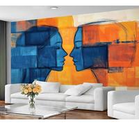 GIVLWF Wallpaper, Abstract Mural & Wall Decor, Geometric Woman Bedroom Wallpaper, Blue & Orange Wall Paper for Living Room, Non-Self-Adhesive, Murals for Walls