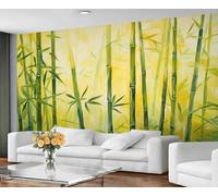 GIVLWF Wallpaper - Bamboo Print Home Decor & Mural, Self Adhesive Wallpaper for Living Room, Traditional Asian Wall Mural, Watercolor Green Bedroom Wall Paper, Peel and Stick