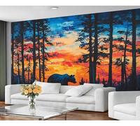 GIVLWF Wallpaper Bear Bedroom Wallpaper Murals, Sunset Forest Wall Paper for Living Room, Large Mural & Room Decor, Silhouette Art Wall Paper - Not Self Adhesive
