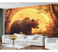 GIVLWF Wallpaper - Bear Home Decor & Mural, Sunset Forest Bedroom Wallpaper, Brown Bear Animal Wall Paper for Living Room, Large Wall Mural (Not Self-Adhesive)