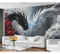 GIVLWF Wallpaper - Black & White Dragon Home Decor & Mural, Fantasy World Bedroom Wallpaper, Mystical Dragons Wall Paper for Living Room, Large Wall Mural (Not Self-Adhesive)