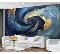 GIVLWF Wallpaper, Blue Large Mural & Home Decor, Luxury Swirl Wallpaper for Living Room, Blue & Gold Bedroom Wall Paper, Non-Self-Adhesive, Murals for Walls