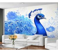 GIVLWF Wallpaper - Blue Peacock Home Decor & Mural, Elegant Animal Bedroom Wallpaper, Watercolor Blue Wall Paper for Living Room, Large Wall Mural (Not Self-Adhesive)