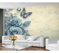 GIVLWF Wallpaper - Blue Roses Home Decor & Large Mural, Rustic Floral Wallpaper for Living Room, Bedroom Wall Paper, Wall Mural - Not Self Adhesive, Floral Butterflies