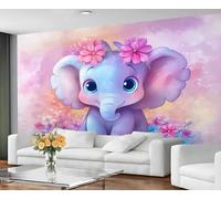 GIVLWF Wallpaper - Cartoon Girl Home Decor & Large Mural, Cute Elephant Wallpaper for Living Room, Bedroom Wall Paper, Wall Mural - Not Self Adhesive, Pastel Animals