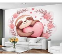 GIVLWF Wallpaper - Cartoon Girl Home Decor & Large Mural, Pink Sloth Wallpaper for Living Room, Bedroom Wall Paper, Wall Mural - Not Self Adhesive, Cute Animals