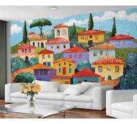 GIVLWF Wallpaper - Cartoon Mural & Home Decor, Geometric Town Bedroom Wallpaper, Colorful Kids Wall Paper for Living Room, Large Wall Mural - Not Self-Adhesive