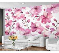 GIVLWF Wallpaper - Cherry Blossom Home Decor & Mural, Pink Floral Bedroom Wallpaper, Watercolor Cherry Blossom Wall Paper for Living Room, Large Wall Mural (Not Self-Adhesive)