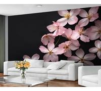 GIVLWF Wallpaper - Cherry Blossom Home Decor & Mural, Pink Flowers Bedroom Wallpaper, Simple Black Wall Paper for Living Room, Large Wall Mural (Not Self-Adhesive)