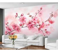 GIVLWF Wallpaper - Cherry Blossom Home Decor & Mural, Pink Japanese Bedroom Wallpaper, Watercolor Florals Wall Paper for Living Room, Large Wall Mural (Not Self-Adhesive)