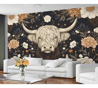GIVLWF Wallpaper - Cow Print Mural & Home Decor, Bohemian Floral Bedroom Wallpaper, Rustic Animals Wall Paper for Living Room, Not Self Adhesive - Large Wall Mural & Room Decor