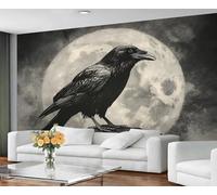 GIVLWF Wallpaper - Crow Home Decor & Mural, Gothic Bedroom Wallpaper, Horror Full Moon Wall Paper for Living Room, Large Wall Mural (Not Self-Adhesive)