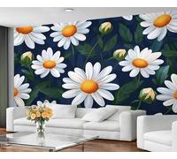GIVLWF Wallpaper Daisy Bedroom Wallpaper Murals, White Floral Wall Paper for Living Room, Large Mural & Room Decor, Dark Flowers Wall Paper - Not Self Adhesive