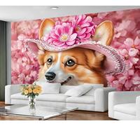 GIVLWF Wallpaper - Dog Print Home Decor & Large Mural, Pink Girl Wallpaper for Living Room, Bedroom Wall Paper, Wall Mural - Not Self Adhesive, Corgi Lover